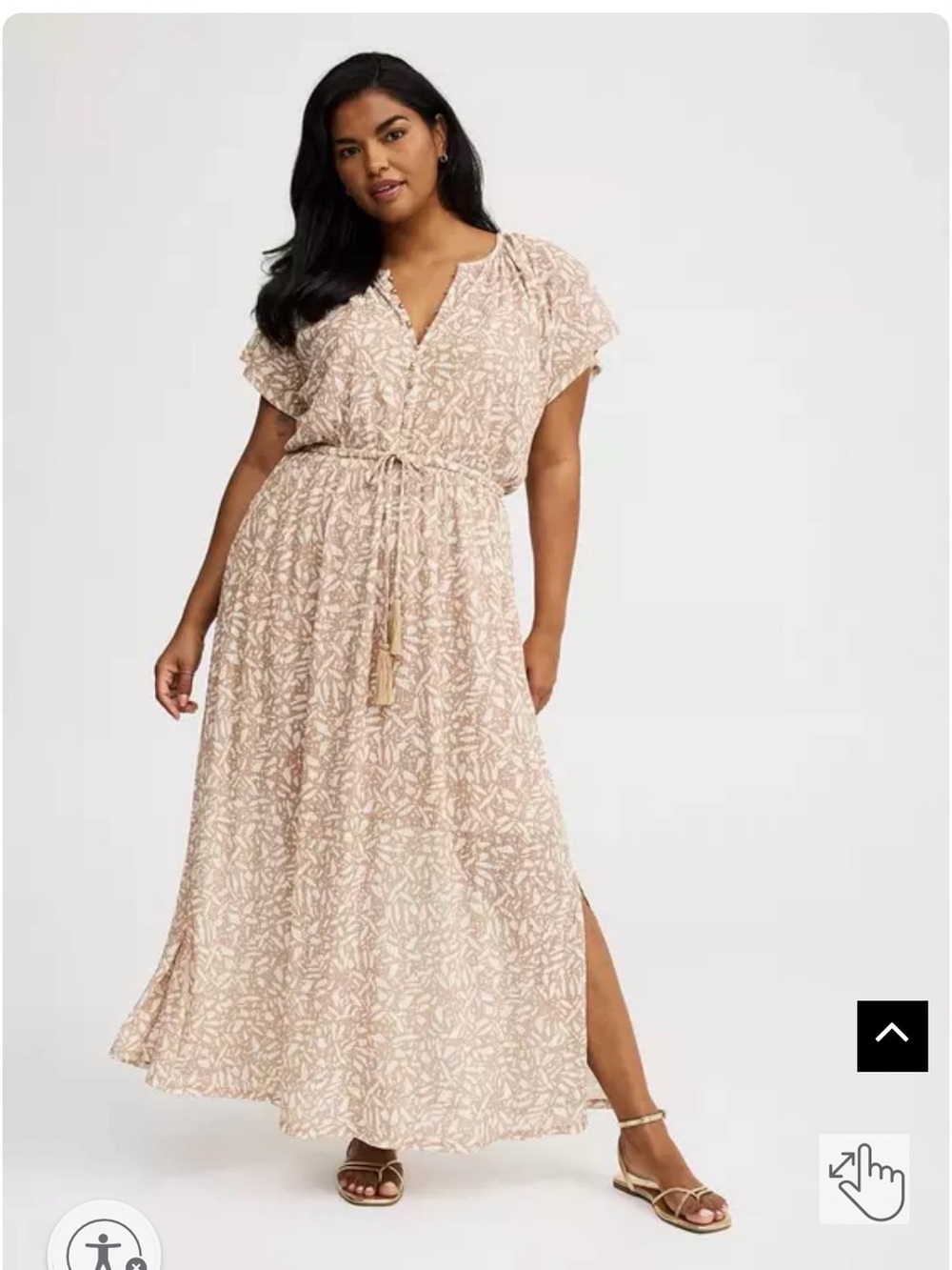 torrid Tan and White Leaf-Print Maxi Dress with Gold Buttons